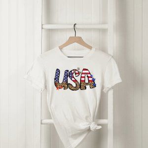 USA Leopard print July Fourth Graphic T-Shirt